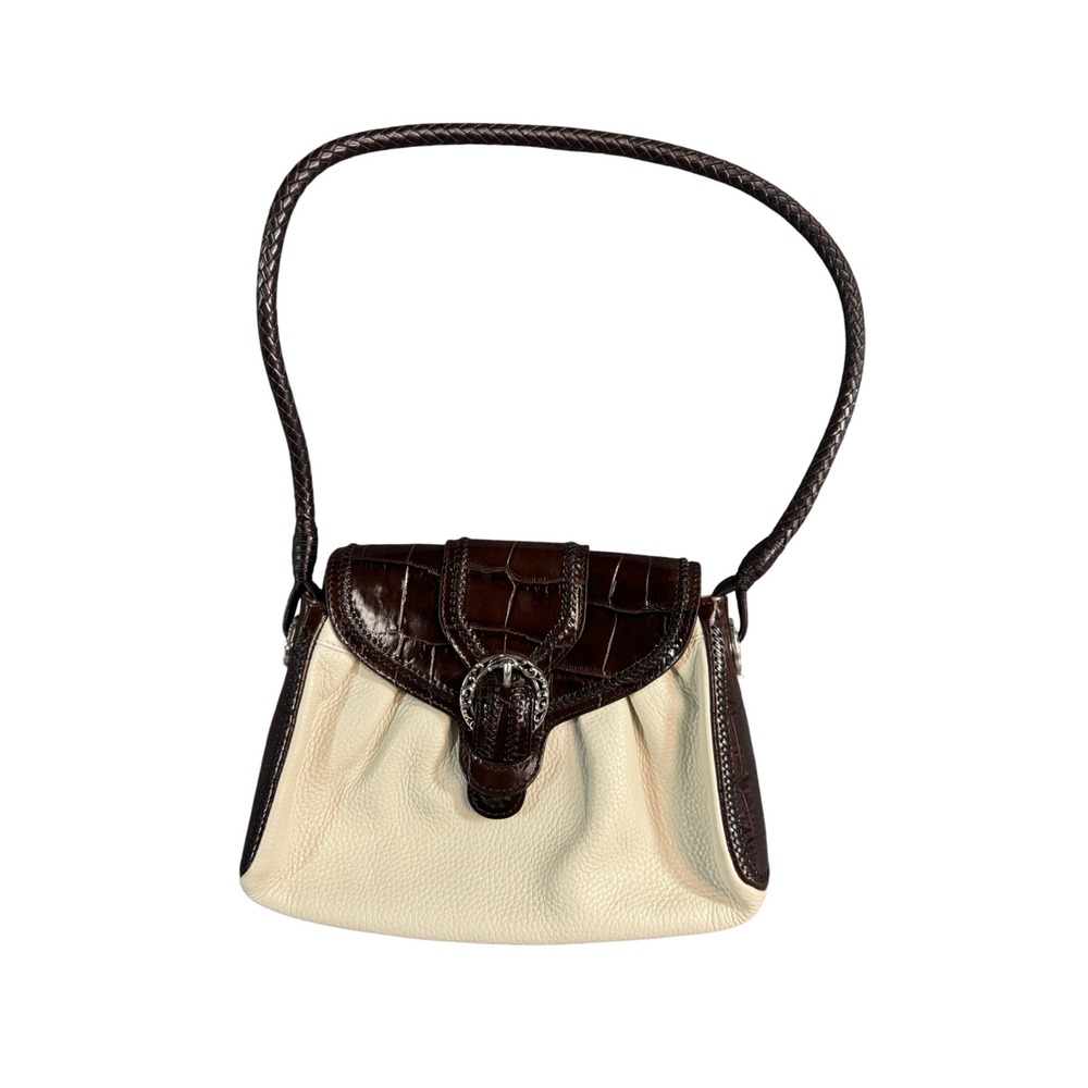 Brighton Cream Brown Croc Embossed Leather Shoulder Bag D636155 Western Buckle